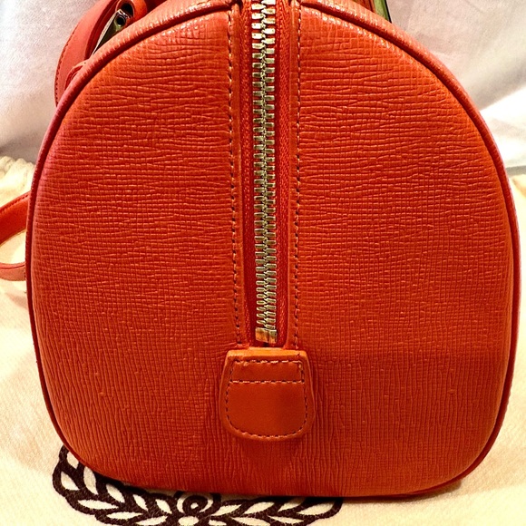 MCM Tangerine Pebbled Leather Satchel With Striking Gold Accents - Picture 5 of 12